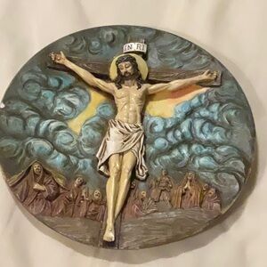 Religious JESUS Wall Plaque plate  Crucifixion Scene
